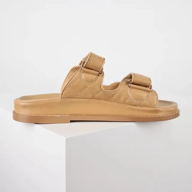 Chanel Beige Quilted Leather Dual-Strap Slippers 4