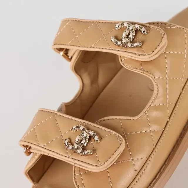 Chanel Beige Quilted Leather Dual-Strap Slippers 5