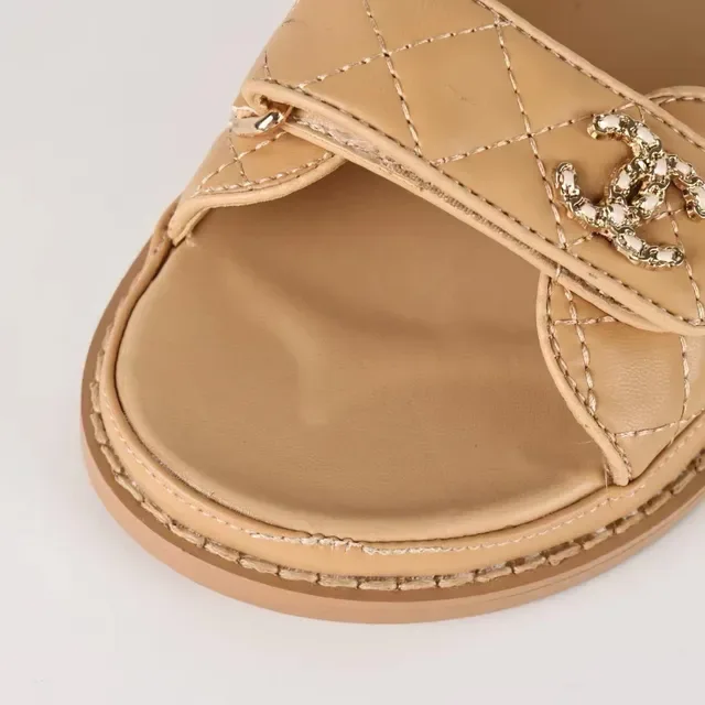 Chanel Beige Quilted Leather Dual-Strap Slippers 6