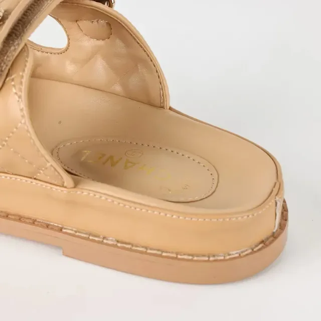 Chanel Beige Quilted Leather Dual-Strap Slippers 7