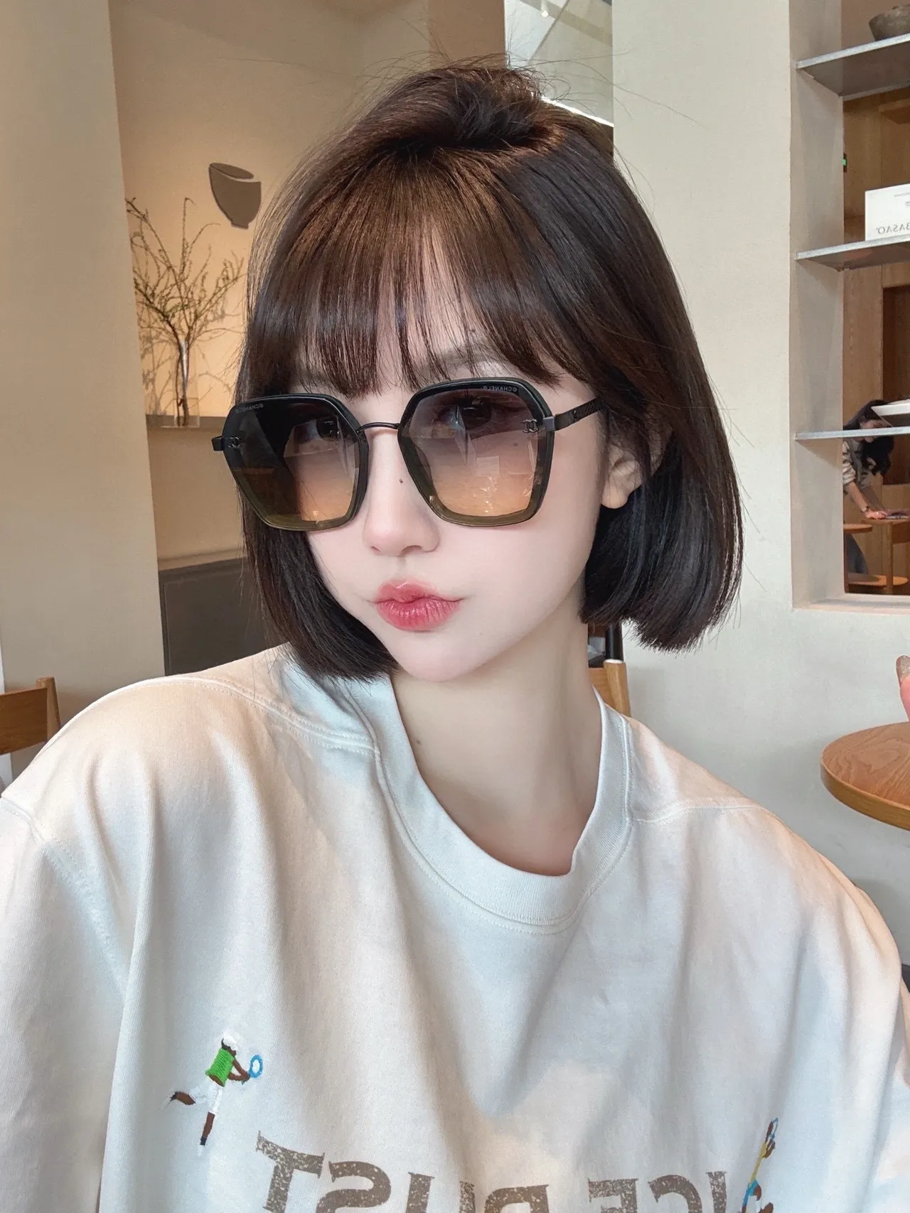 Chanel Black Silver Geometric Octagonal Frame Thin Metal Construction Sunglasses 4