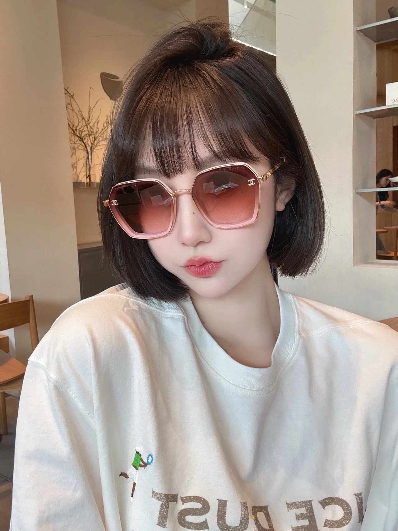 Chanel Black Silver Geometric Octagonal Frame Thin Metal Construction Sunglasses 7