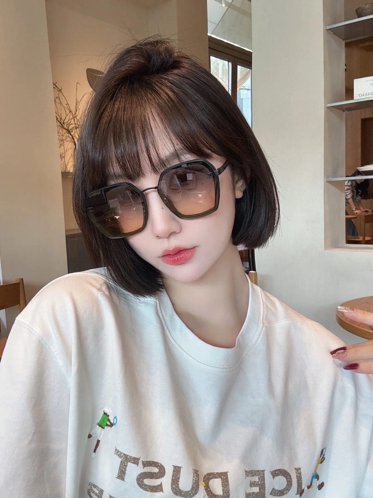 Chanel Black Silver Geometric Octagonal Frame Thin Metal Construction Sunglasses 8