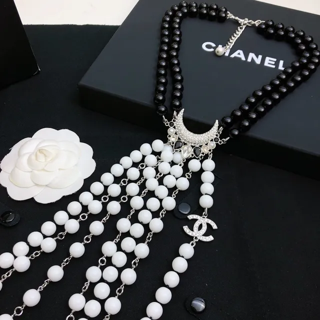 Chanel Black White Multi-Strand Beaded Necklace 9