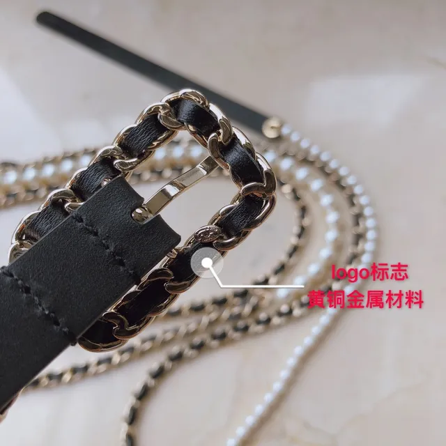 Chanel Black White Pearl-Trimmed Chain-Accented Leather Belt 5