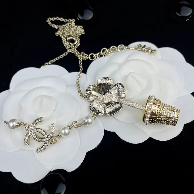 Chanel Camellia CC Long Necklace White Silver Pearl Strand Crystal-Encrusted Necklace 5