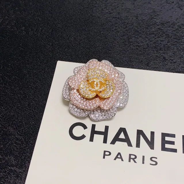 Chanel Camélia Pave Cristal et Métal bicolore Broche 3