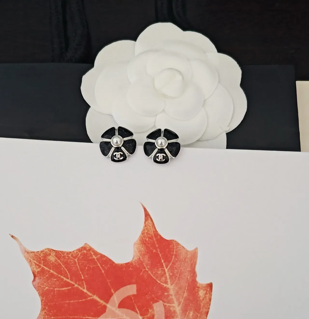 Chanel Camellia Pearl and Enamel Flower Stud Earrings 2