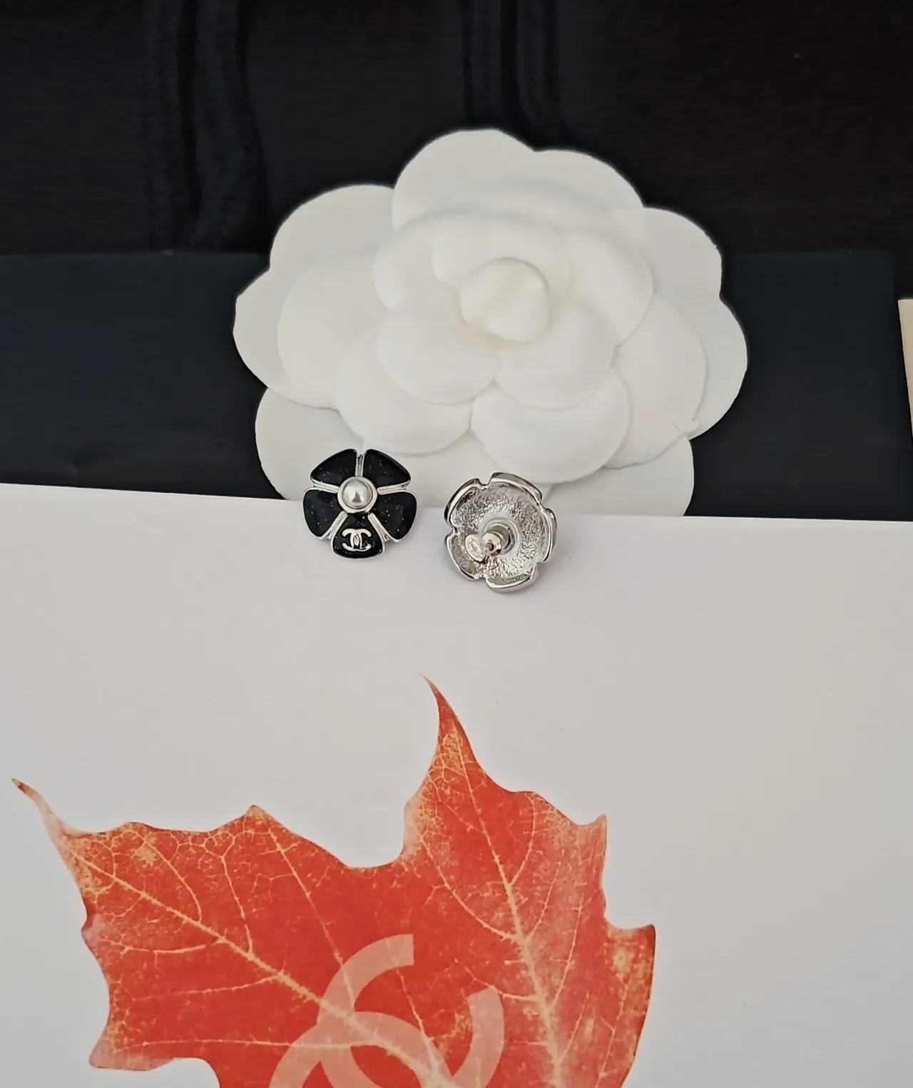 Chanel Camellia Pearl and Enamel Flower Stud Earrings 3