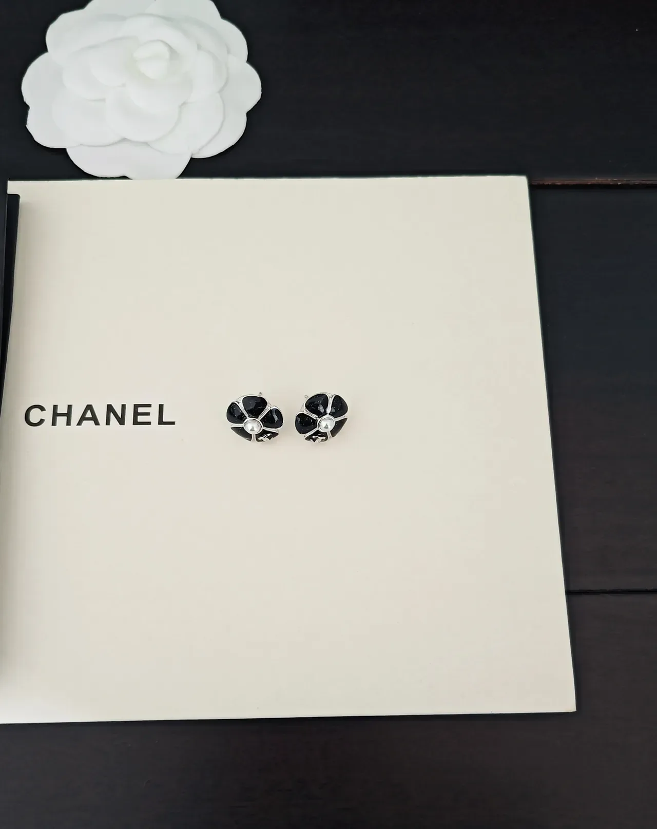 Chanel Camellia Pearl and Enamel Flower Stud Earrings 5