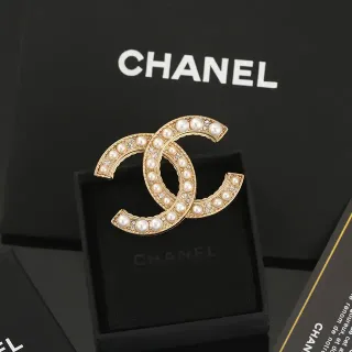 Chanel CC Brooch Gold-Tone Pearl and Crystal Embellished Brooch