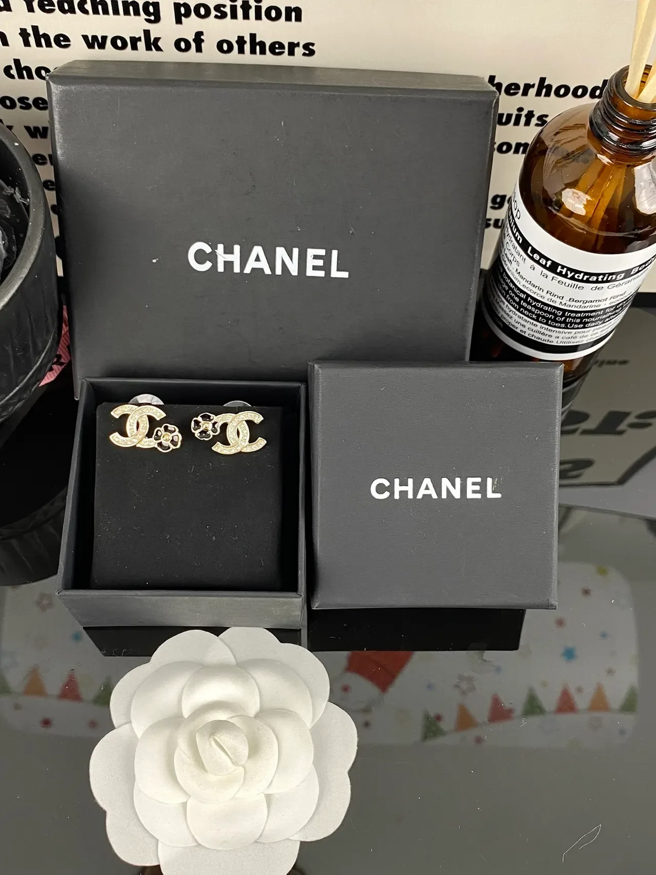 Chanel CC Camellia Pavé Crystal and Black Enamel Stud Earrings 3