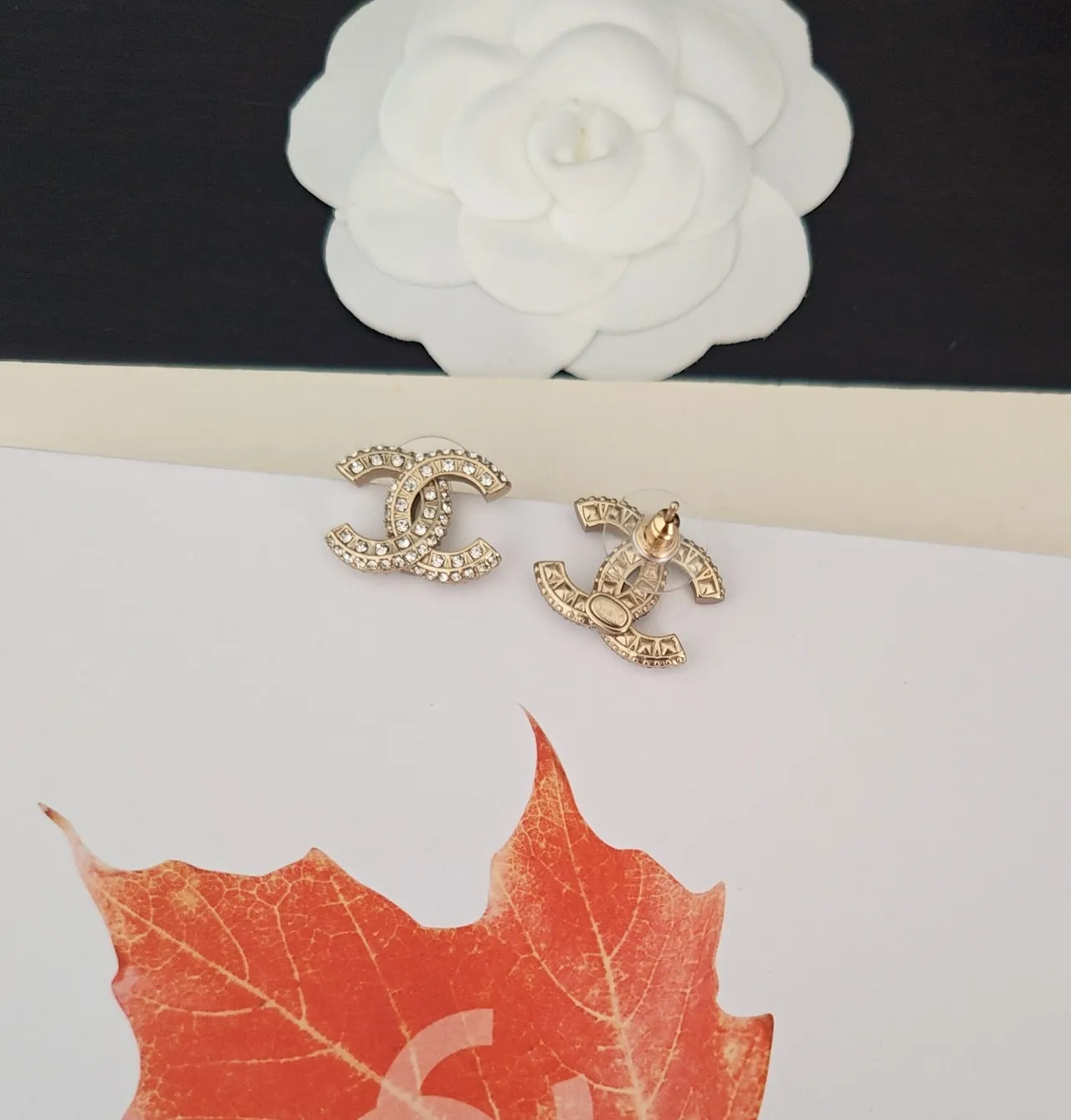 Chanel CC Crystal-Pavé Gold-Tone Stud Earrings 3