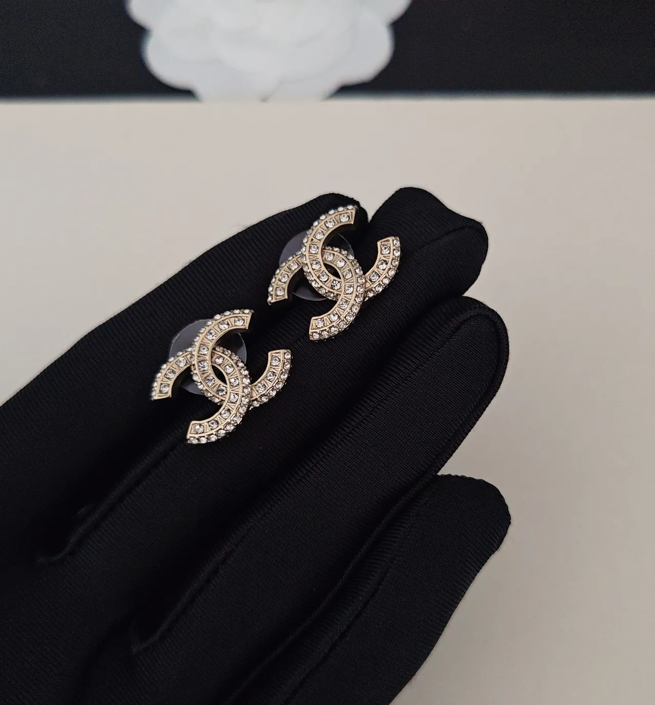Chanel CC Crystal-Pavé Gold-Tone Stud Earrings 5