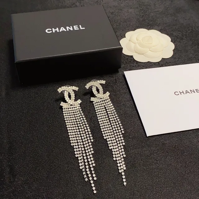 Chanel CC Fringe Crystal Tassel Earrings 8