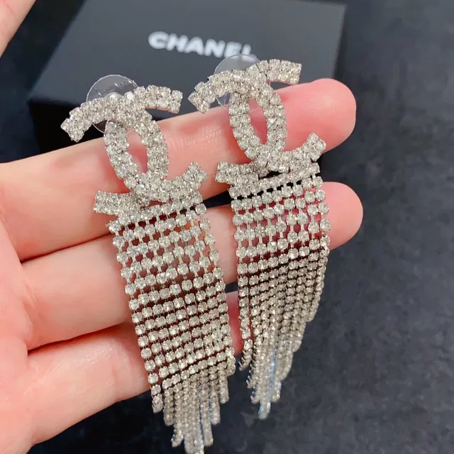 Chanel CC Fringe Crystal Tassel Earrings 2