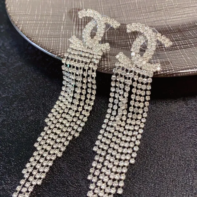 Chanel CC Fringe Crystal Tassel Earrings 3