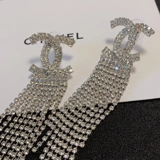 Chanel CC Fringe Crystal Tassel Earrings 4