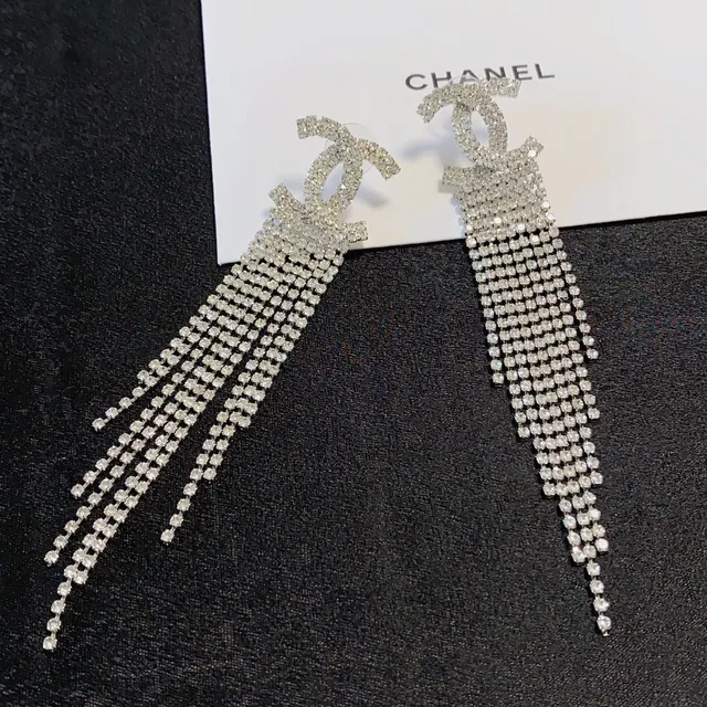 Chanel CC Fringe Crystal Tassel Earrings 5