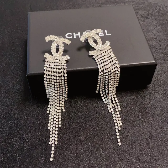 Chanel CC Fringe Crystal Tassel Earrings 6