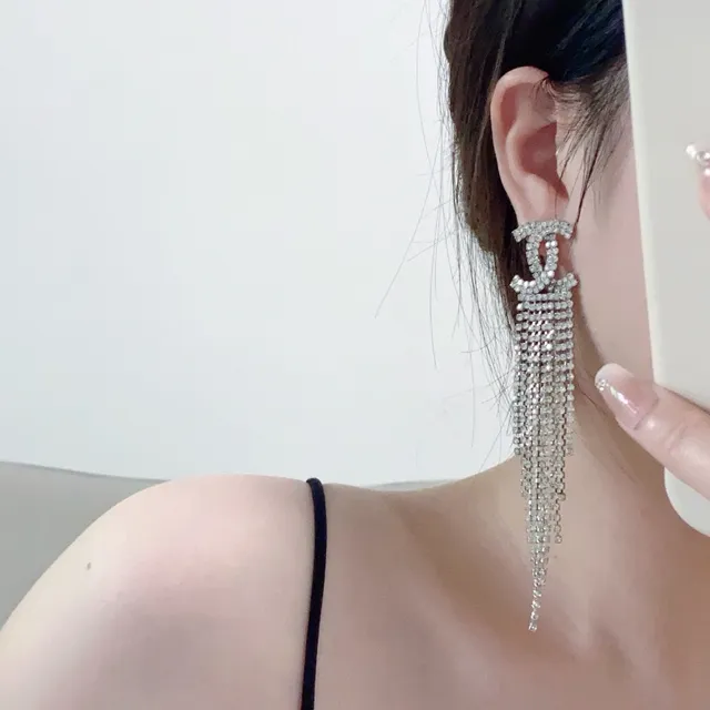 Chanel CC Fringe Crystal Tassel Earrings 7