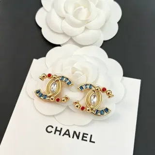 Chanel CC 镀金多色互锁马蹄形水晶中心耳环