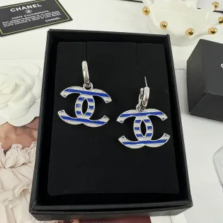 Chanel CC Logo 蓝色搪瓷水晶耳环