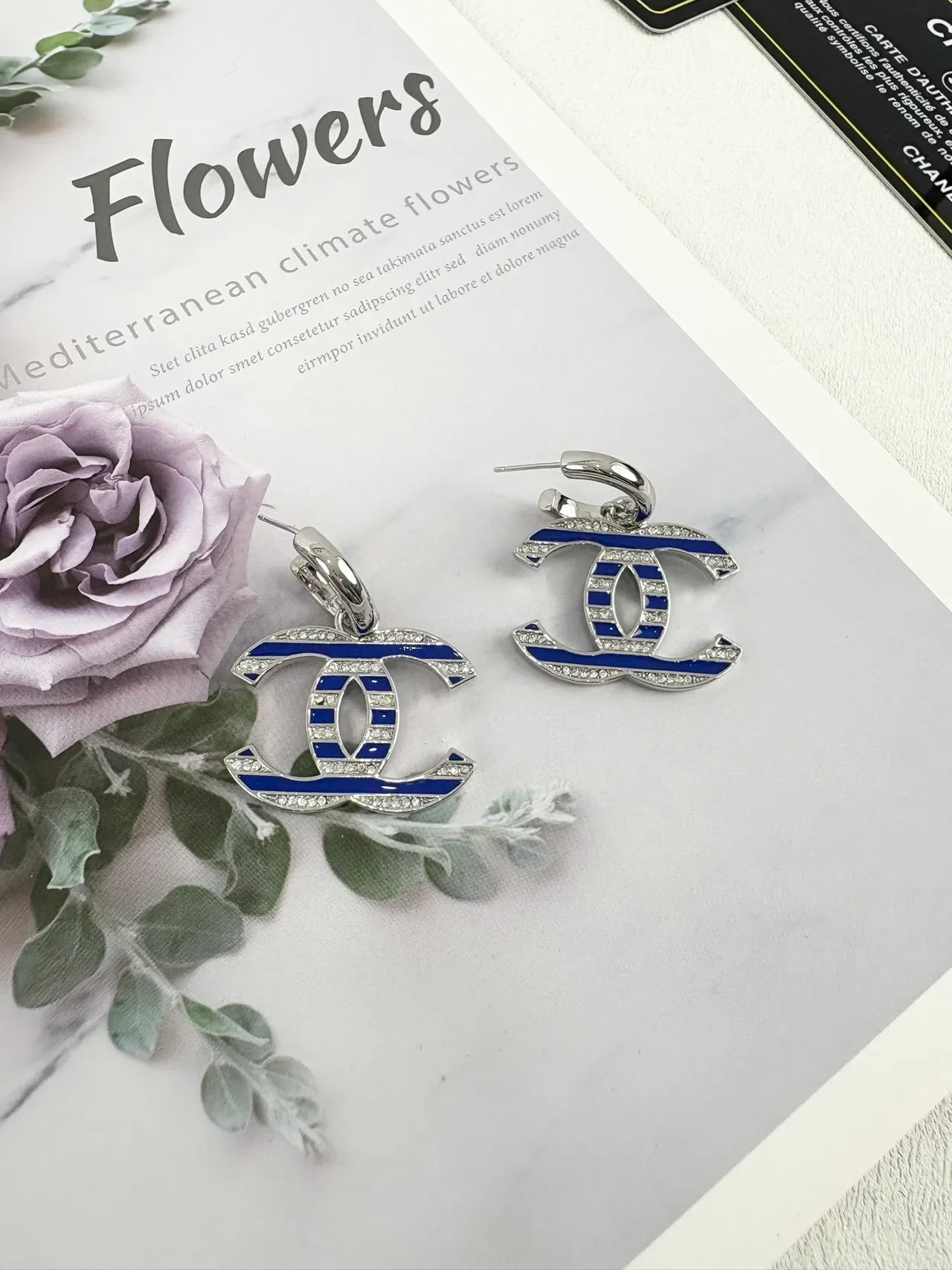 Chanel CC Logo Blue Enamel and Crystal Earrings 3