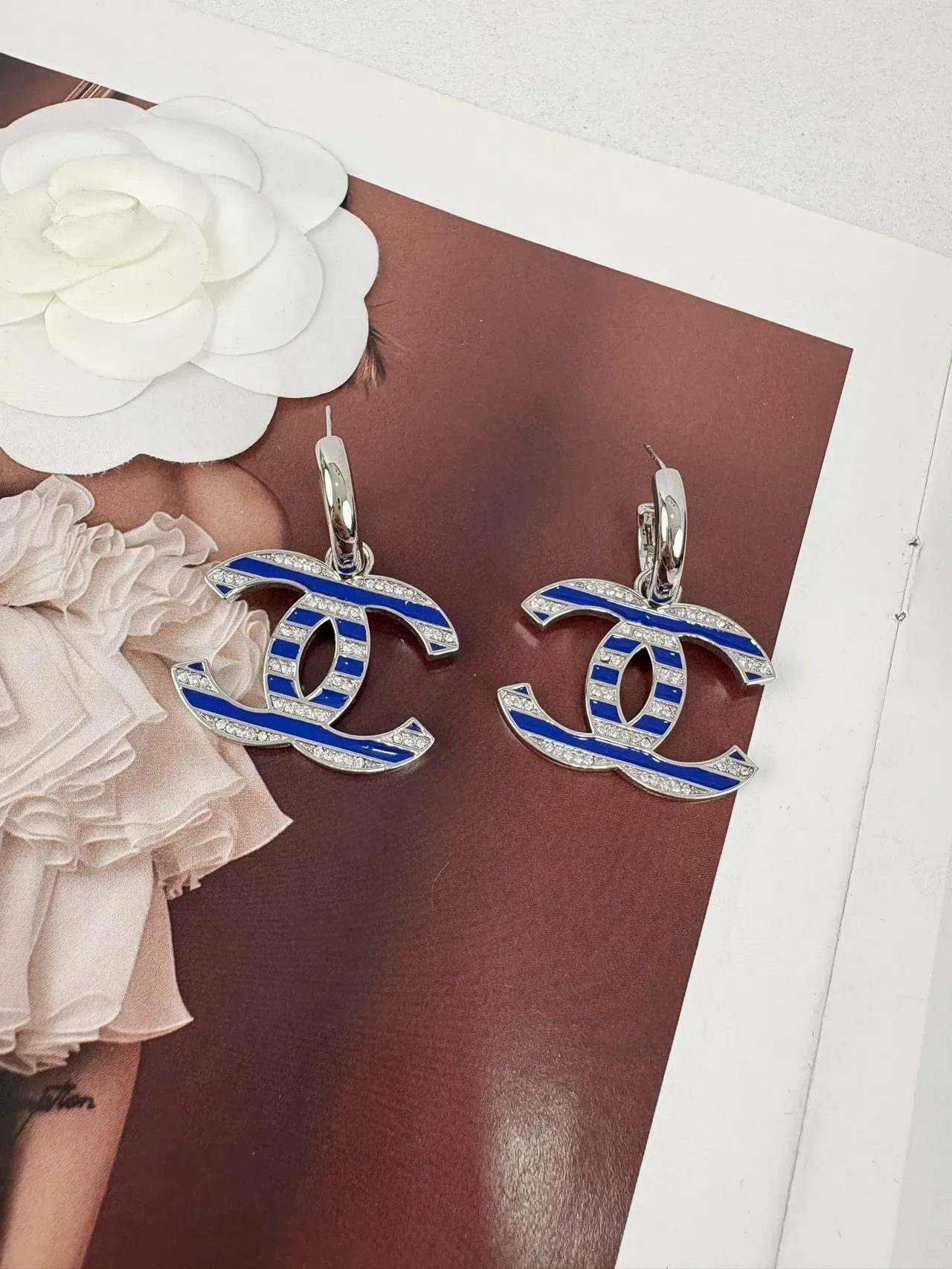 Chanel CC Logo Blue Enamel and Crystal Earrings 5