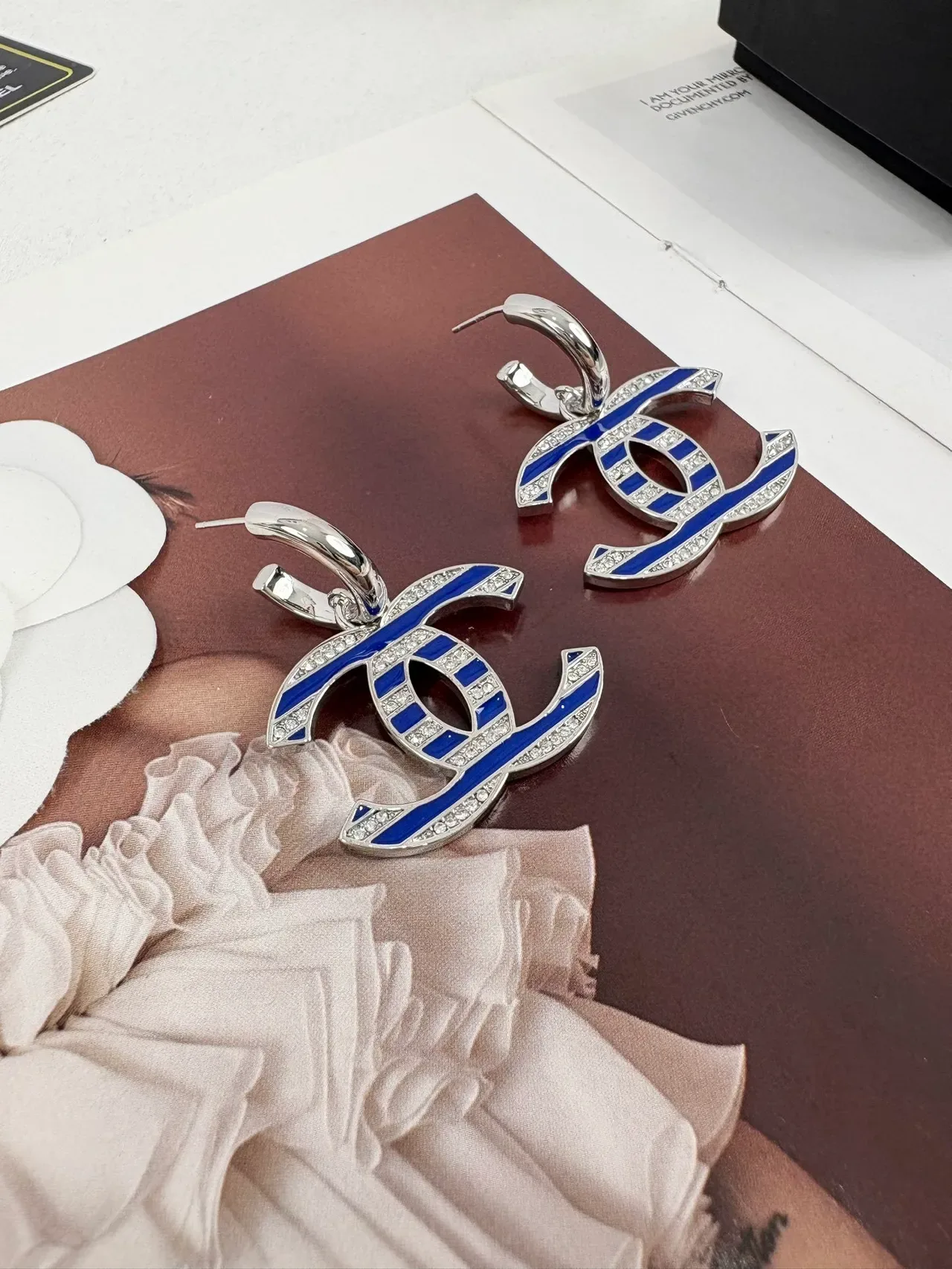 Chanel CC Logo Blue Enamel and Crystal Earrings 6