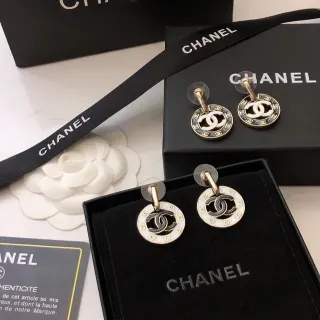 Chanel CC Logo Disc Gold Black Circular Interlocking Earrings