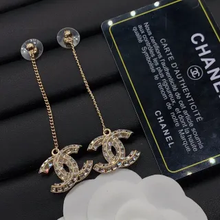 Chanel CC Logo Pavé Crystal Chain Drop Earrings