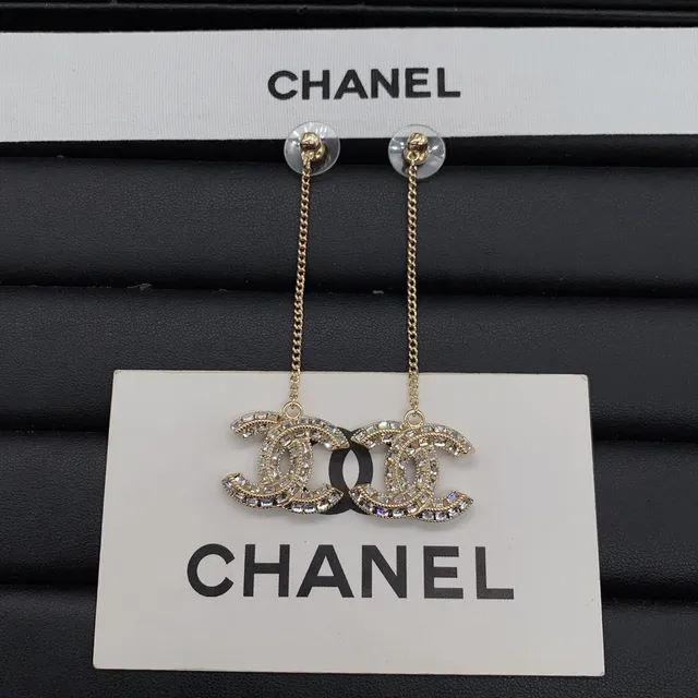 Chanel CC Logo Pavé Crystal Chain Drop Earrings 2