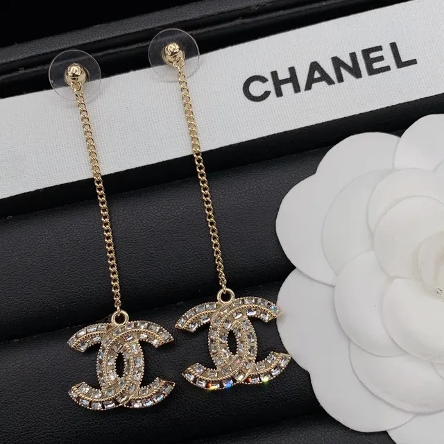 Chanel CC Logo Pavé Crystal Chain Drop Earrings 5