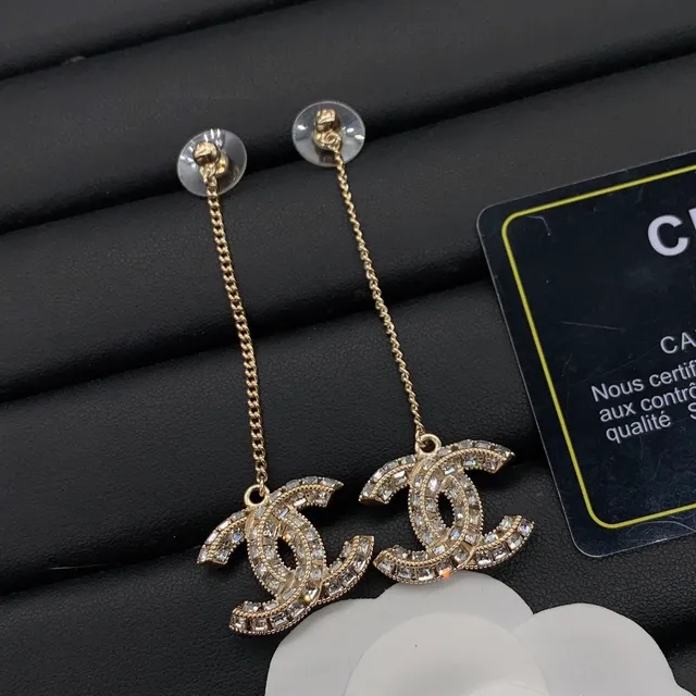 Chanel CC Logo Pavé Crystal Chain Drop Earrings 6