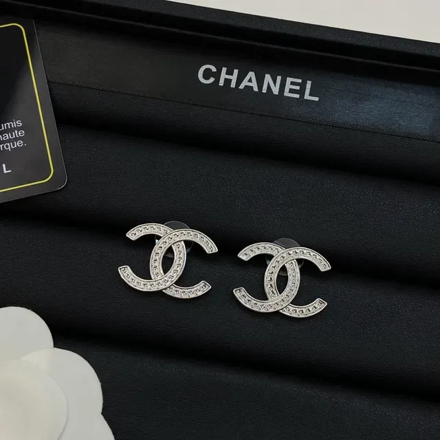 Chanel CC Logo Pavé Crystal Stud Earrings 5