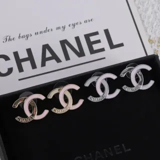 Chanel CC Logo Pink Enamel Two-Tone Stud Earrings