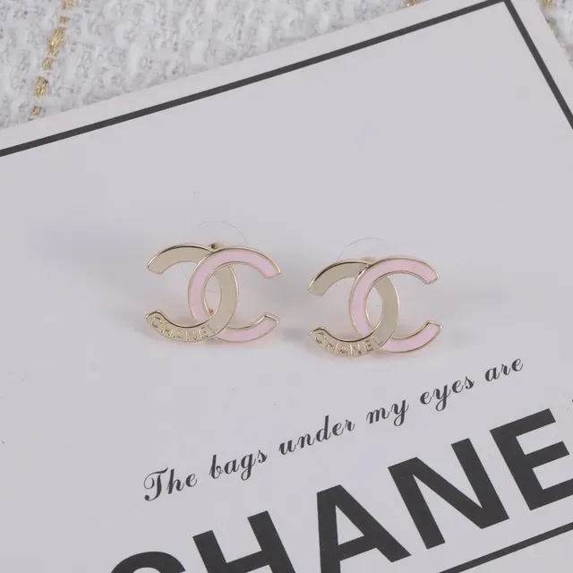 Chanel CC Logo Pink Enamel Two-Tone Stud Earrings 2