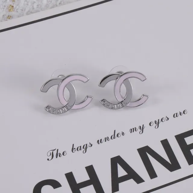 Chanel CC Logo Pink Enamel Two-Tone Stud Earrings 3