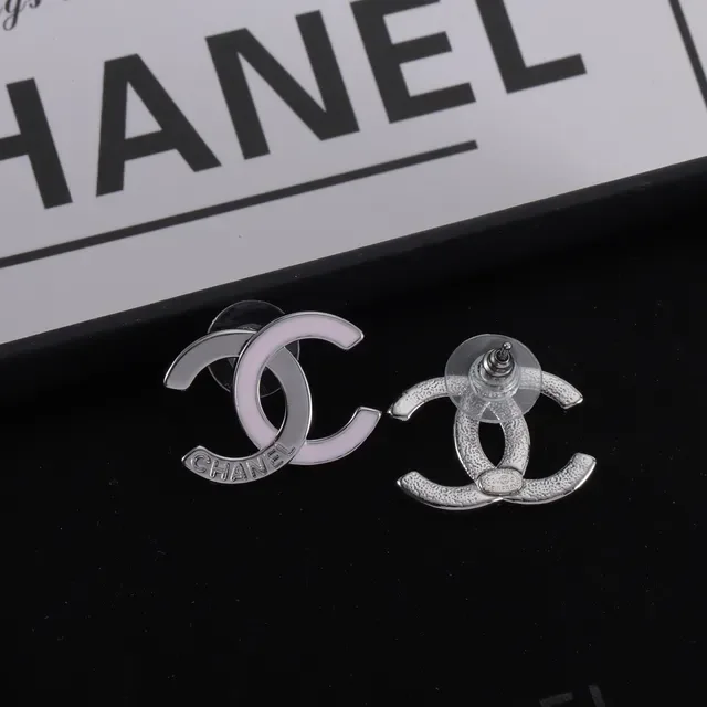 Chanel CC Logo Pink Enamel Two-Tone Stud Earrings 4