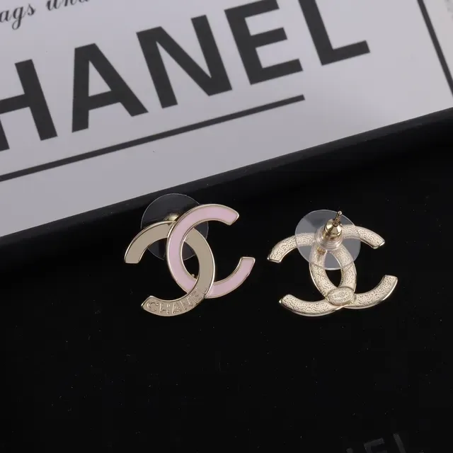 Chanel CC Logo Pink Enamel Two-Tone Stud Earrings 5