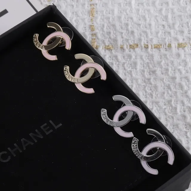 Chanel CC Logo Pink Enamel Two-Tone Stud Earrings 6