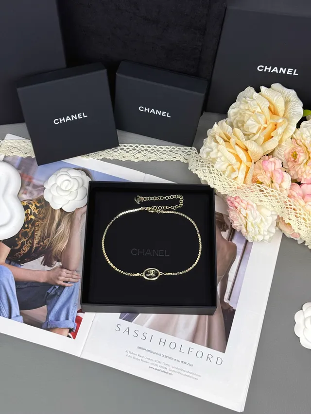 Chanel CC Medallion Bracelet Gold-Tone Black Enamel Bracelet 7