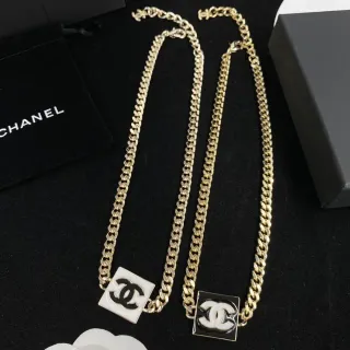 Chanel CC Pendant Necklace Gold Tone White and Black Enamel Necklaces