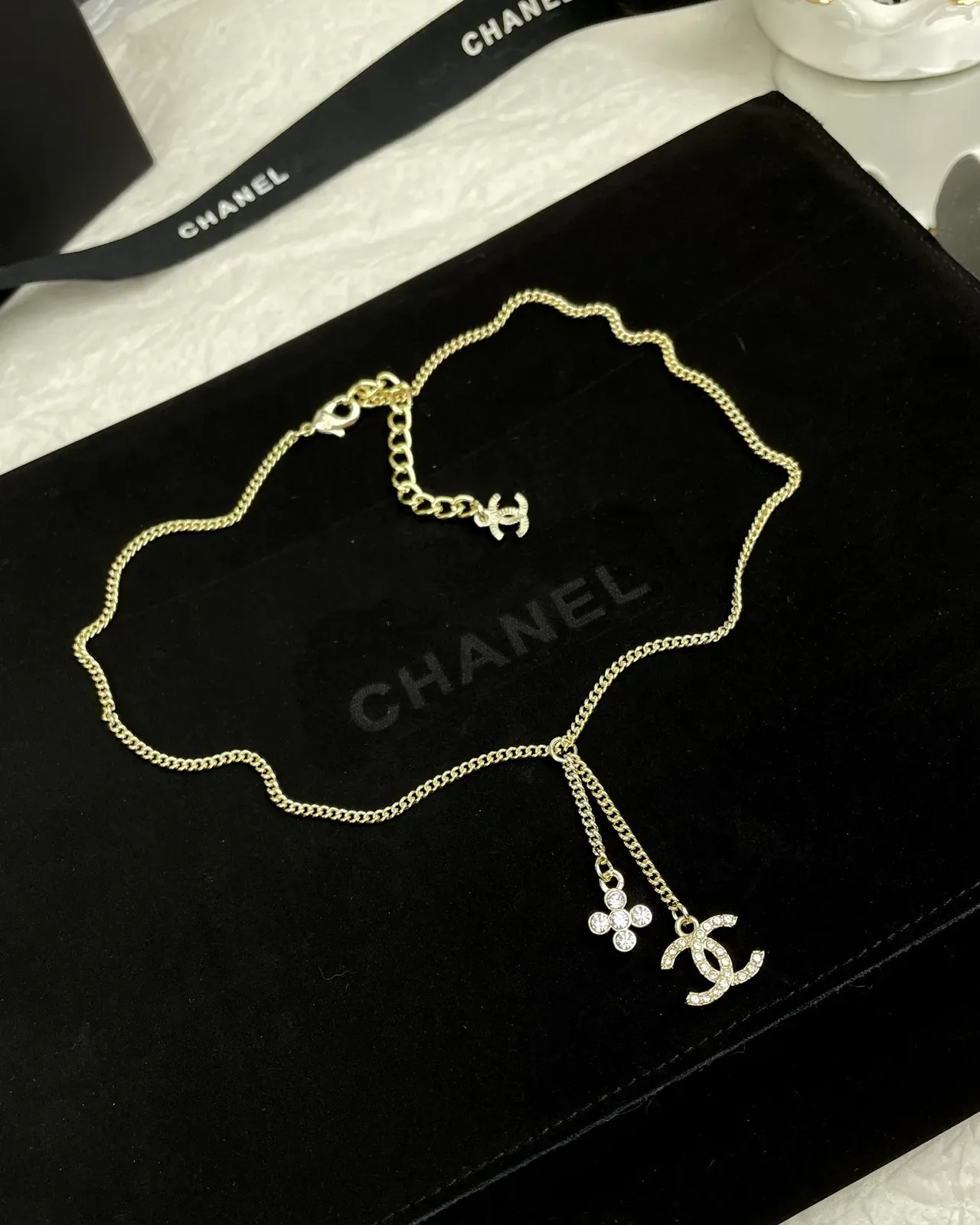 Chanel CC Ribbon Chain Necklace Black and Gold Necklaces 7