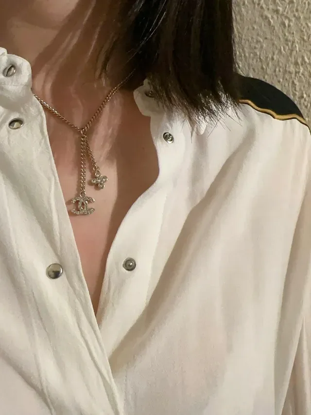 Chanel CC Ribbon Chain Necklace Black and Gold Necklaces 8