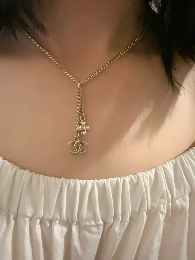 Chanel CC Ribbon Chain Necklace Black and Gold Necklaces 9