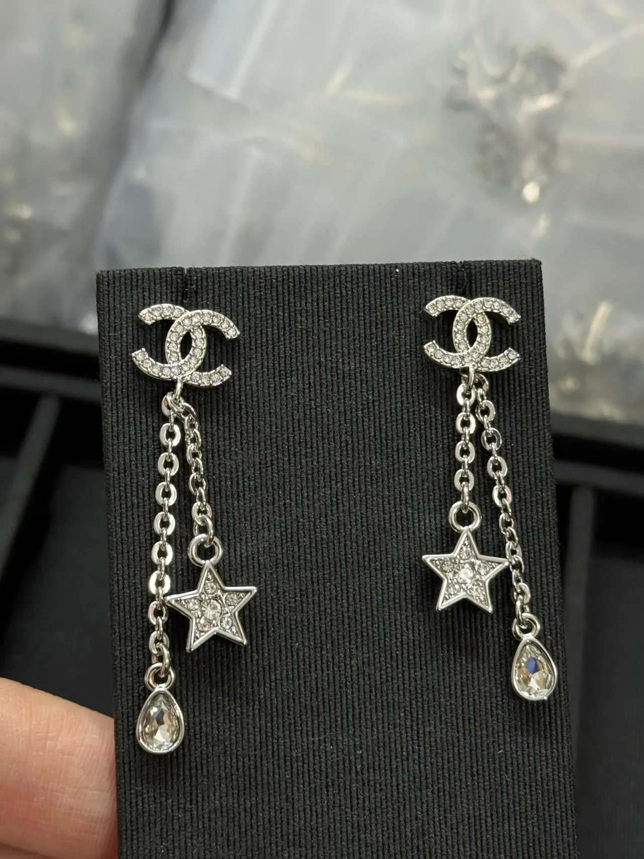 Chanel CC Star Crystal Drop Earrings 5