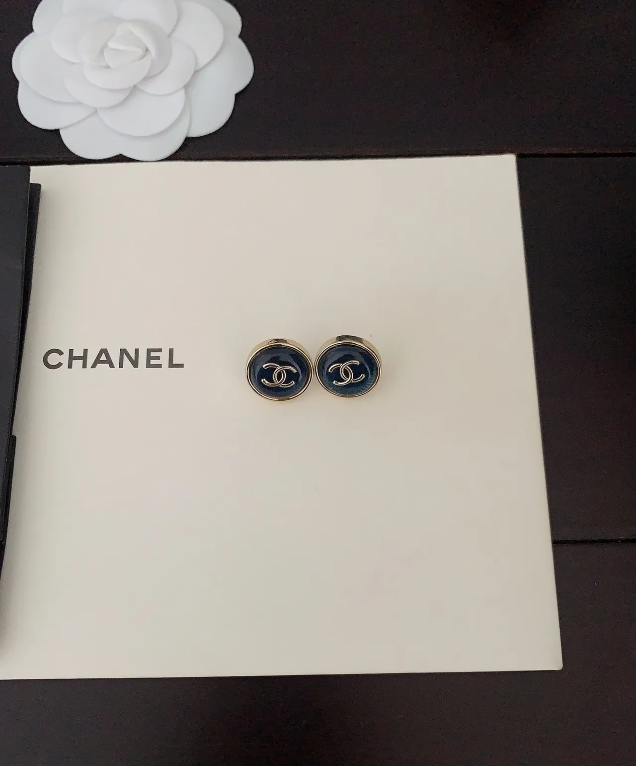 Chanel CC Stud Blue Gold Circular Enamel Face Earrings 4