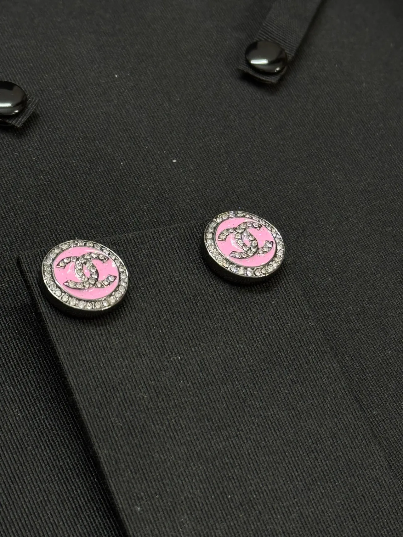 Chanel CC Stud Pink Silver Round Enamel Earrings 3
